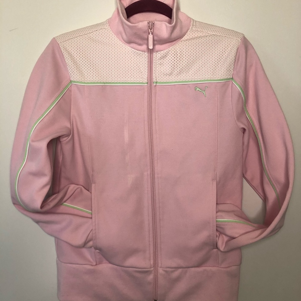 Pink Puma Track Jacket, Green lining.